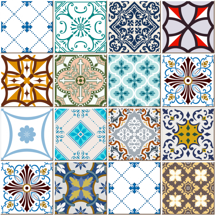 wall decal cement tiles - 16 wall stickers tiles azulejos artistic mosaics ornaments - ambiance-sticker.com