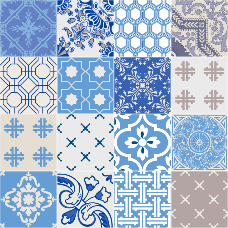 wall decal cement tiles - 16 wall stickers tiles azulejos old baroque ornaments - ambiance-sticker.com