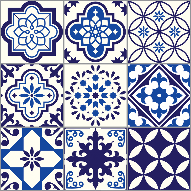 wall decal cement tiles - 9 wall decal cement tiles azulejos Fiorenzo - ambiance-sticker.com