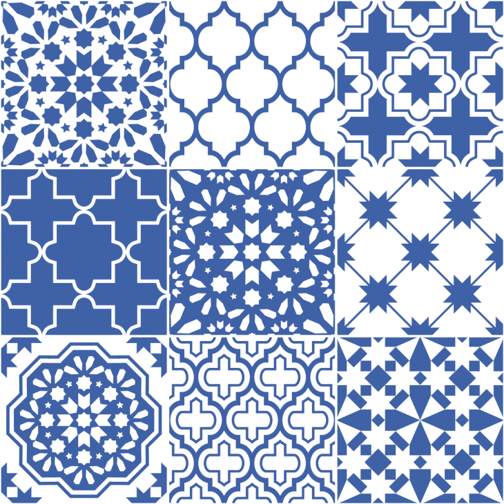 wall decal cement tiles - 9 wall decal tiles azulejos Blue Santorini - ambiance-sticker.com