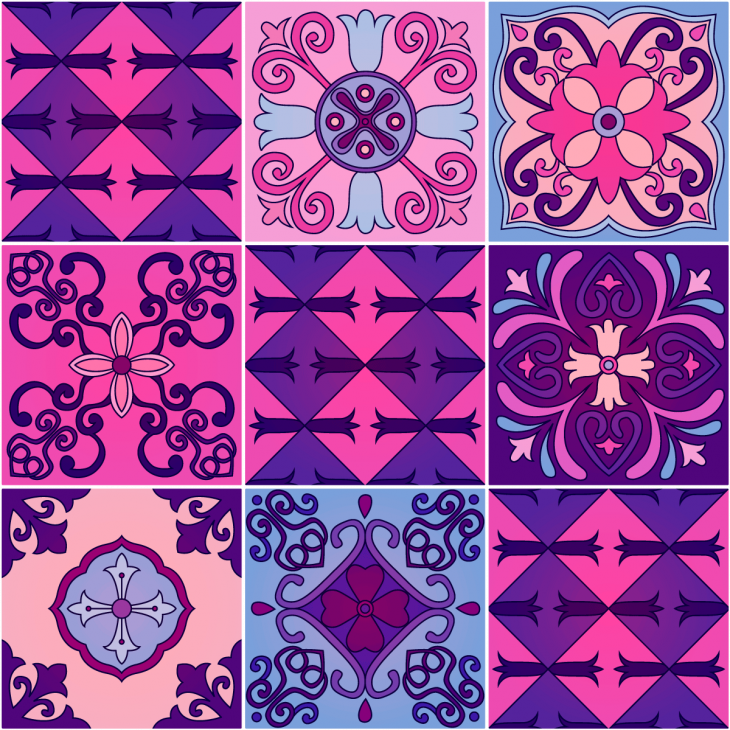 wall decal cement tiles - 9 wall stickers tiles azulejos Violet Byzantine - ambiance-sticker.com