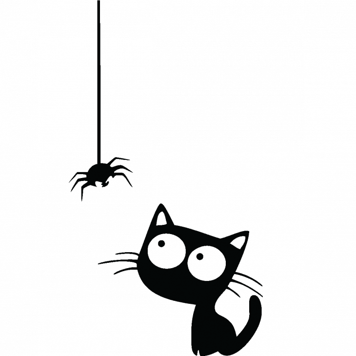 WC wall decals - Wall decal Cat and Spider - ambiance-sticker.com