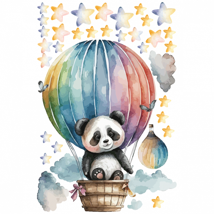 Wall decals child animals Wall decal watercolor hot air balloon panda - ambiance-sticker.com