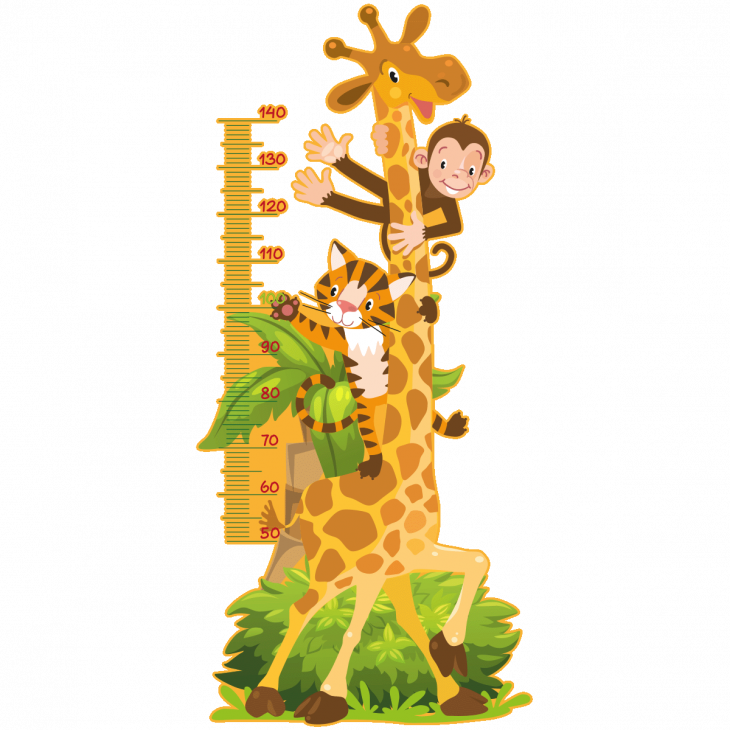 Wall decals for kids - Wall decal child height giraffe, monkey and little tiger - ambiance-sticker.com