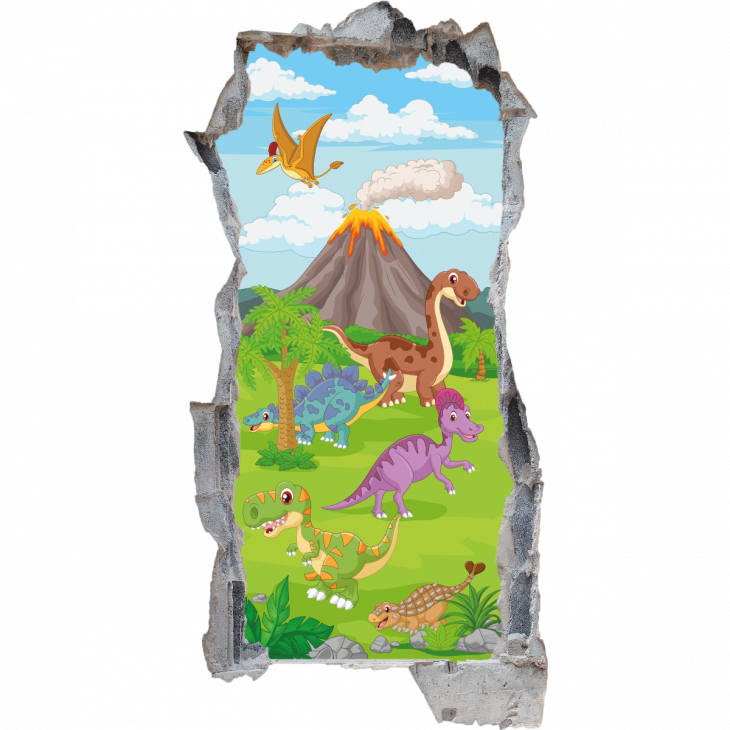 Wall decals landscape - Wall decal landscape view of dinosaur universe - ambiance-sticker.com