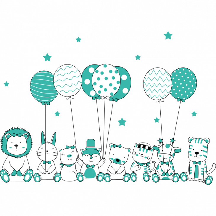 Animals wall decals - Wall decals acrobatic animals and balloons in the air - ambiance-sticker.com