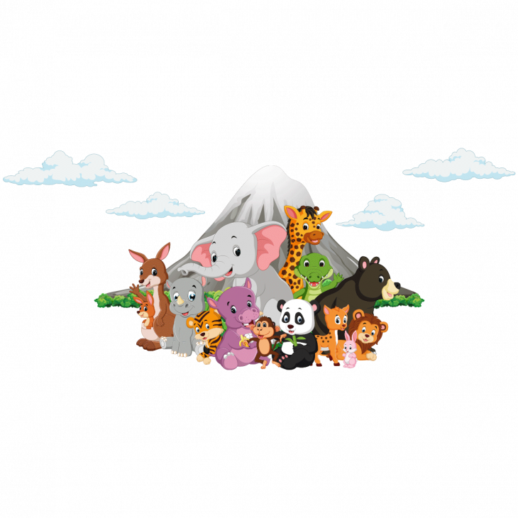 Wall decals child animals Wall decals animals at the foot of the volcano - ambiance-sticker.com