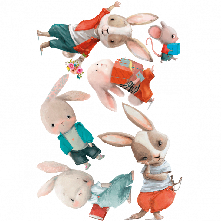 Wall decals child animals Wall decals animals five rabbits and a mouse - ambiance-sticker.com