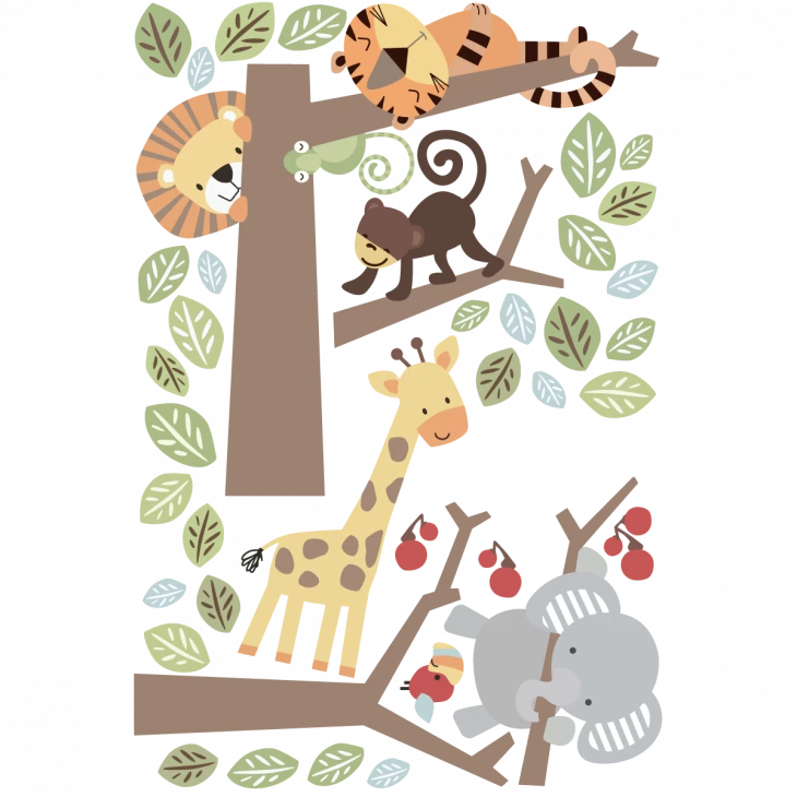 Stickers muraux Animaux - Stickers animaux de la jungle et l'arbre des bois - ambiance-sticker.com