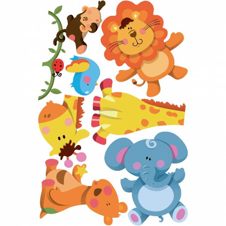Wall decals child animals Wall decals animals lion and his jungle friends - ambiance-sticker.com