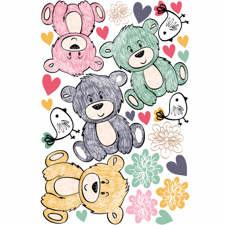 Wall decals child animals Wall decals animals colorful teddy bears - ambiance-sticker.com