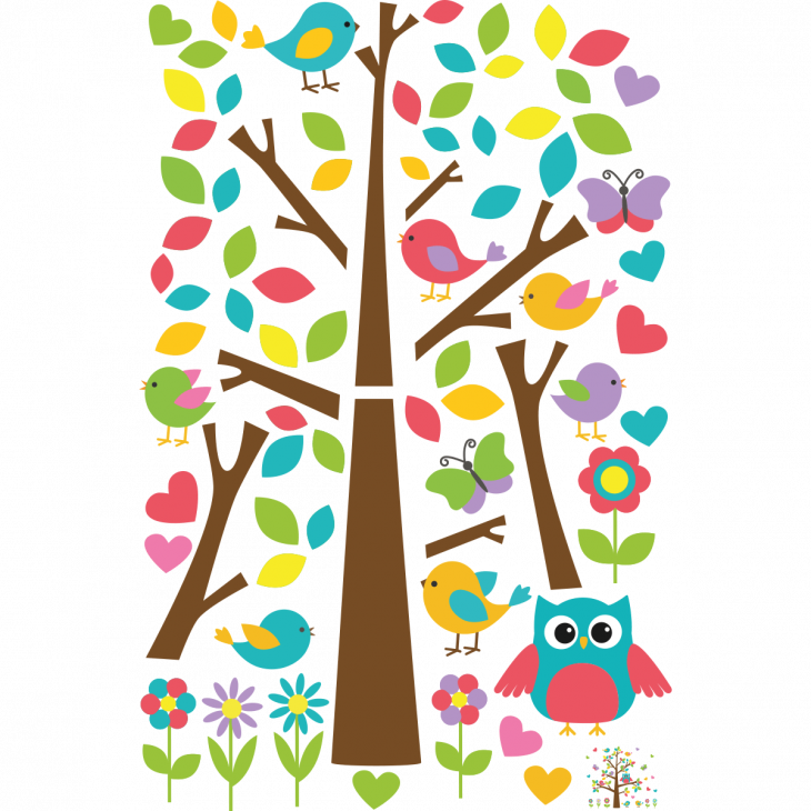 Animals wall decals - Wall decals magic tree and birds - ambiance-sticker.com