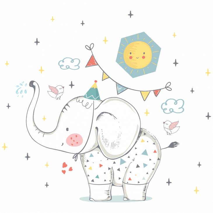 Wall decals for kids - Wall decals animal kids room elephant at party - ambiance-sticker.com