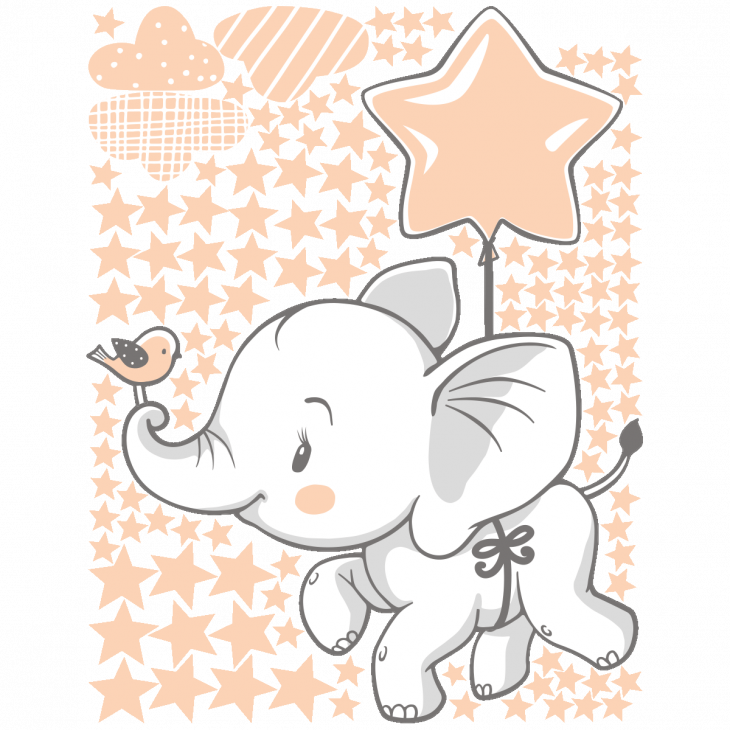 Wall decals for kids - Wall decals happy elephants in the clouds + 120 stars - ambiance-sticker.com