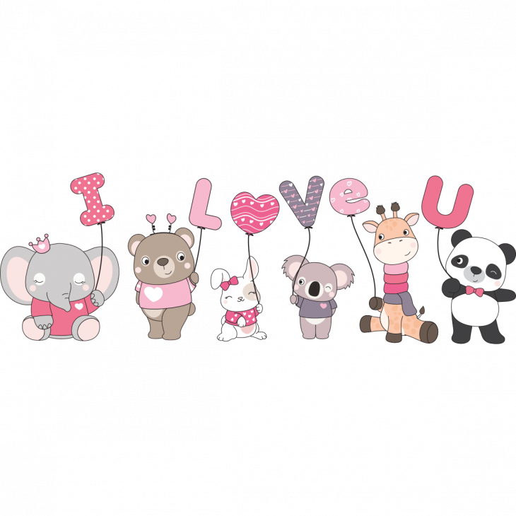 Animals wall decals - Wall decals child animals and the balloons i love you - ambiance-sticker.com