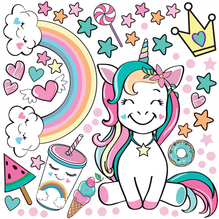 Wall decals for kids - Child wall decal lunicorn queen of treats - ambiance-sticker.com