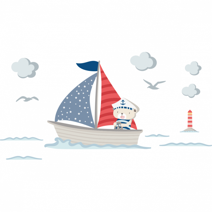 Wall decals marine - Wall decal boat captain bear - ambiance-sticker.com