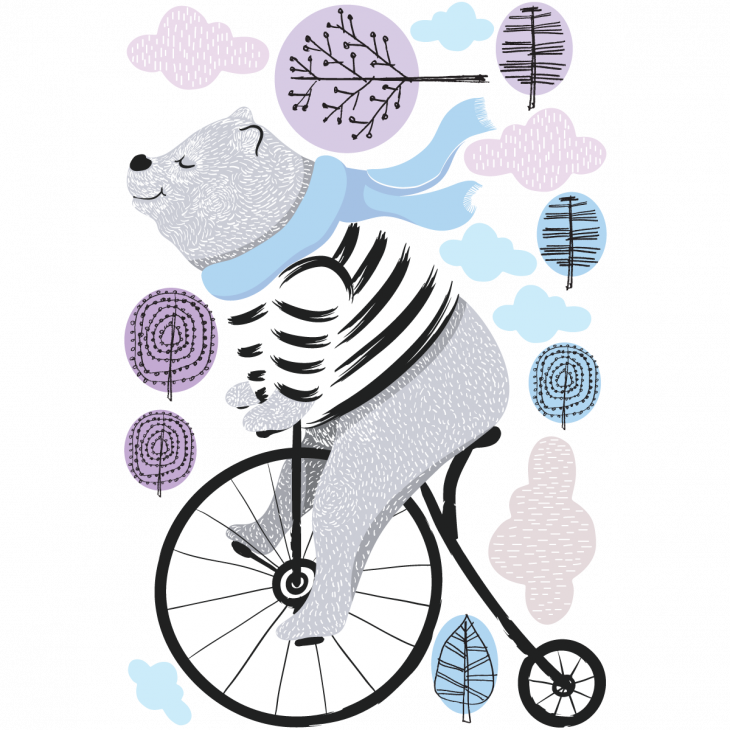 Animals wall decals - Happy teddy bear on his bike wall decal - ambiance-sticker.com