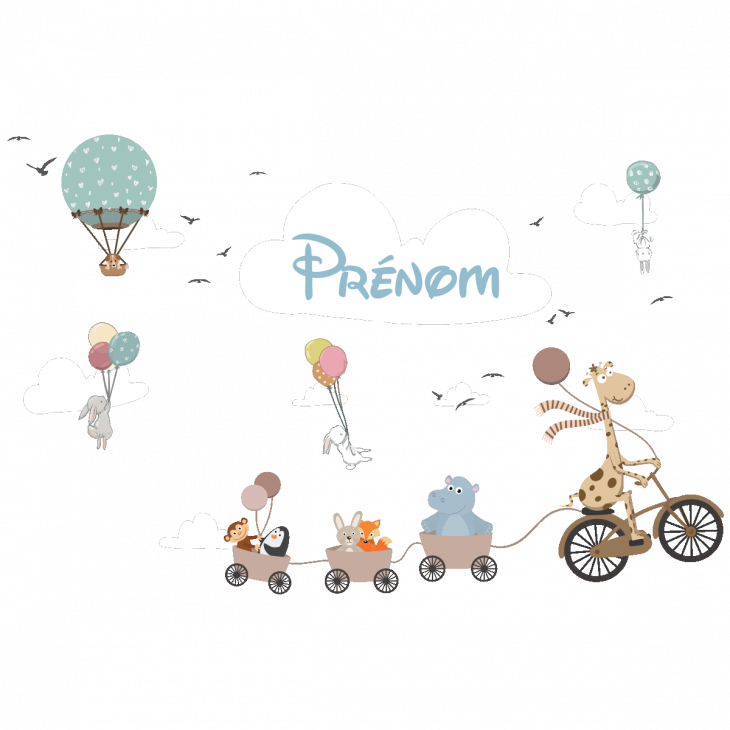 Wall sticker Names - Wall sticker flying animals in the sky personalized name - ambiance-sticker.com