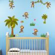Vinilos infantiles de paredes - Vinilo 6 monos en la selva y palmeras - ambiance-sticker.com