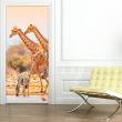 Vinilos para puertas - Pegatina de puerta jirafas y cebras juntos - ambiance-sticker.com