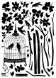 Pegatina de árbol y pájaros en una jaula - ambiance-sticker.com
