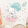 Vinilos infantiles de paredes - Vinilos niño bebé elefante en una nube con su paraguas - ambiance-sticker.com