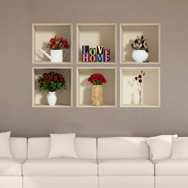 Vinilos para puertas - Pegatina 3D Love Home y ramos de las flores - ambiance-sticker.com