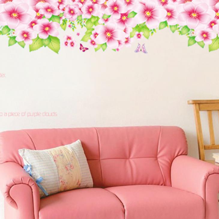 Vinilos decorativos flores - Adhesivo cobertura, flor rosa y mariposas - ambiance-sticker.com