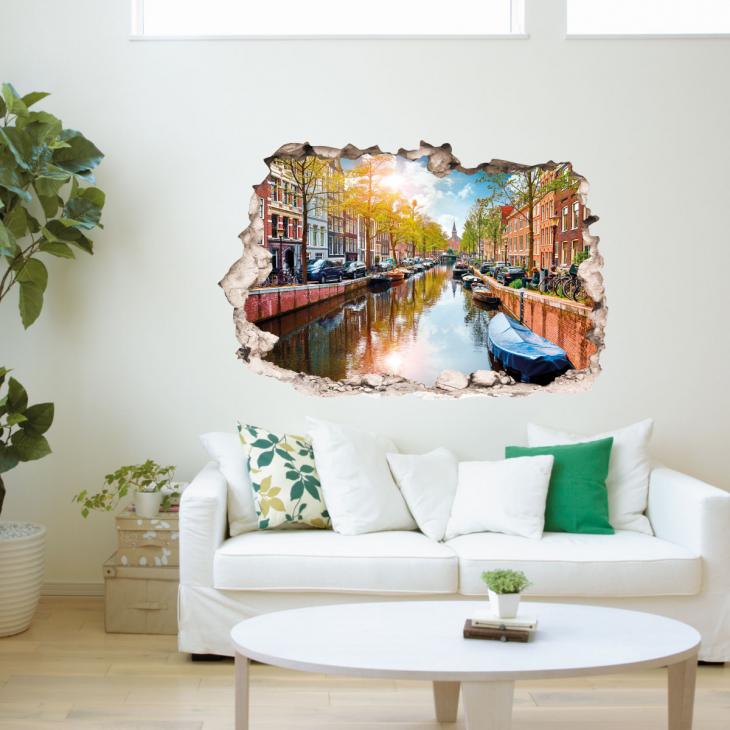 Vinilos decorativos paisajes - Vinilo Paisaje El rio Amstel en Amsterdam - ambiance-sticker.com
