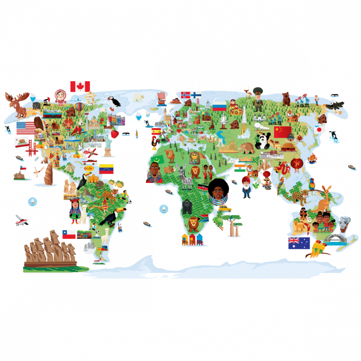 Vinilos infantiles de paredes - Vinilo mapa del mundo étnico - ambiance-sticker.com