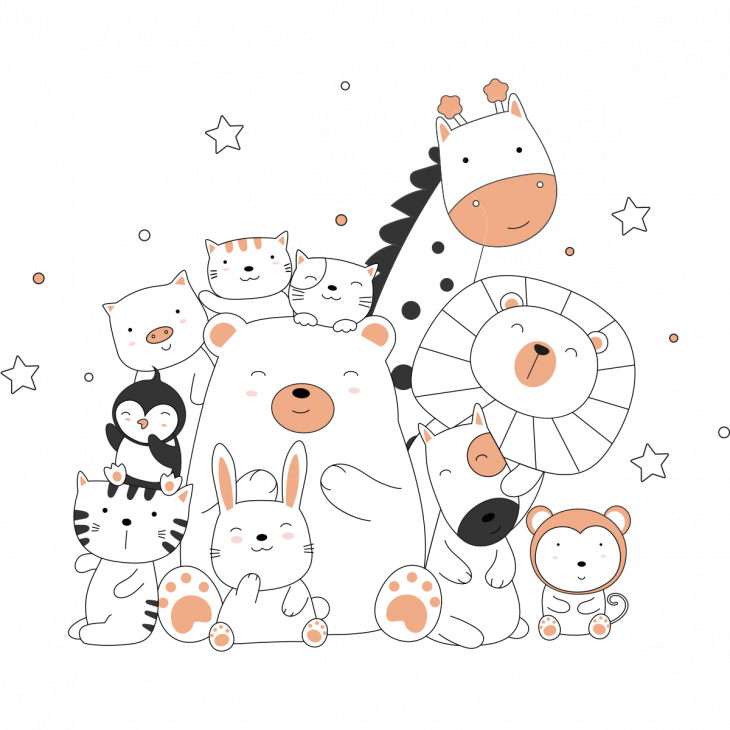 Vinilos animales infantiles - Vinilos animales felices juntos naranja - ambiance-sticker.com