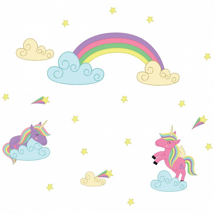 Vinilos infantiles de paredes - Vinilos unicornios y el arcoiris magico - ambiance-sticker.com