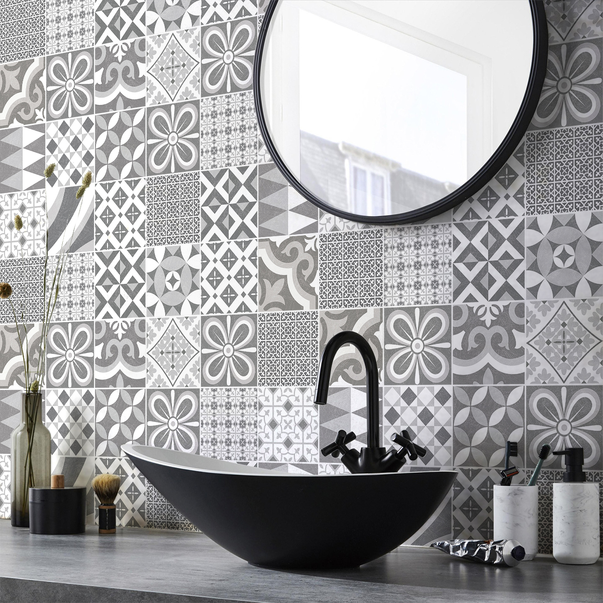 24 wall stickers cement tiles fioria