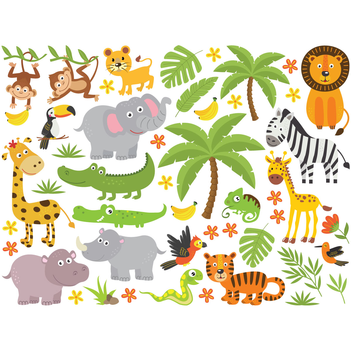 50 stickers animaux et plantes de la jungle – STICKERS ANIMAUX - Stickers  Animaux de la jungle - Ambiance-sticker