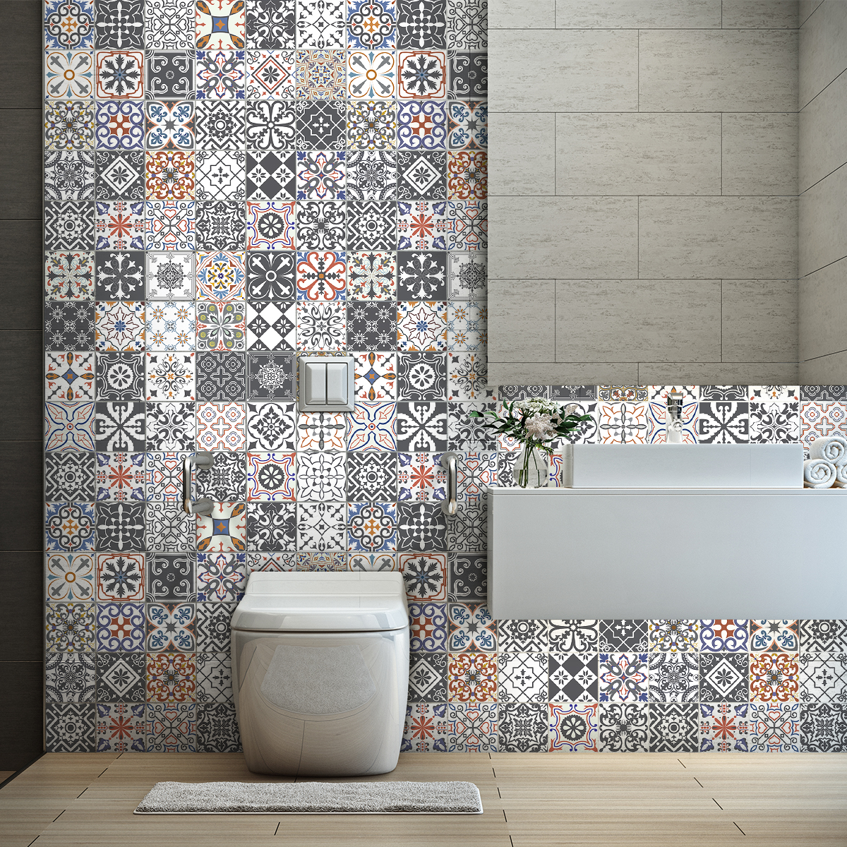 60 muurstickers cement tegels azulejos thazia
