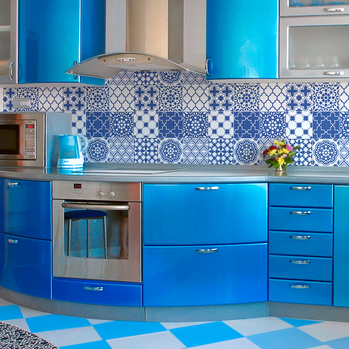 9 stickers carrelages azulejos bleu Santorin