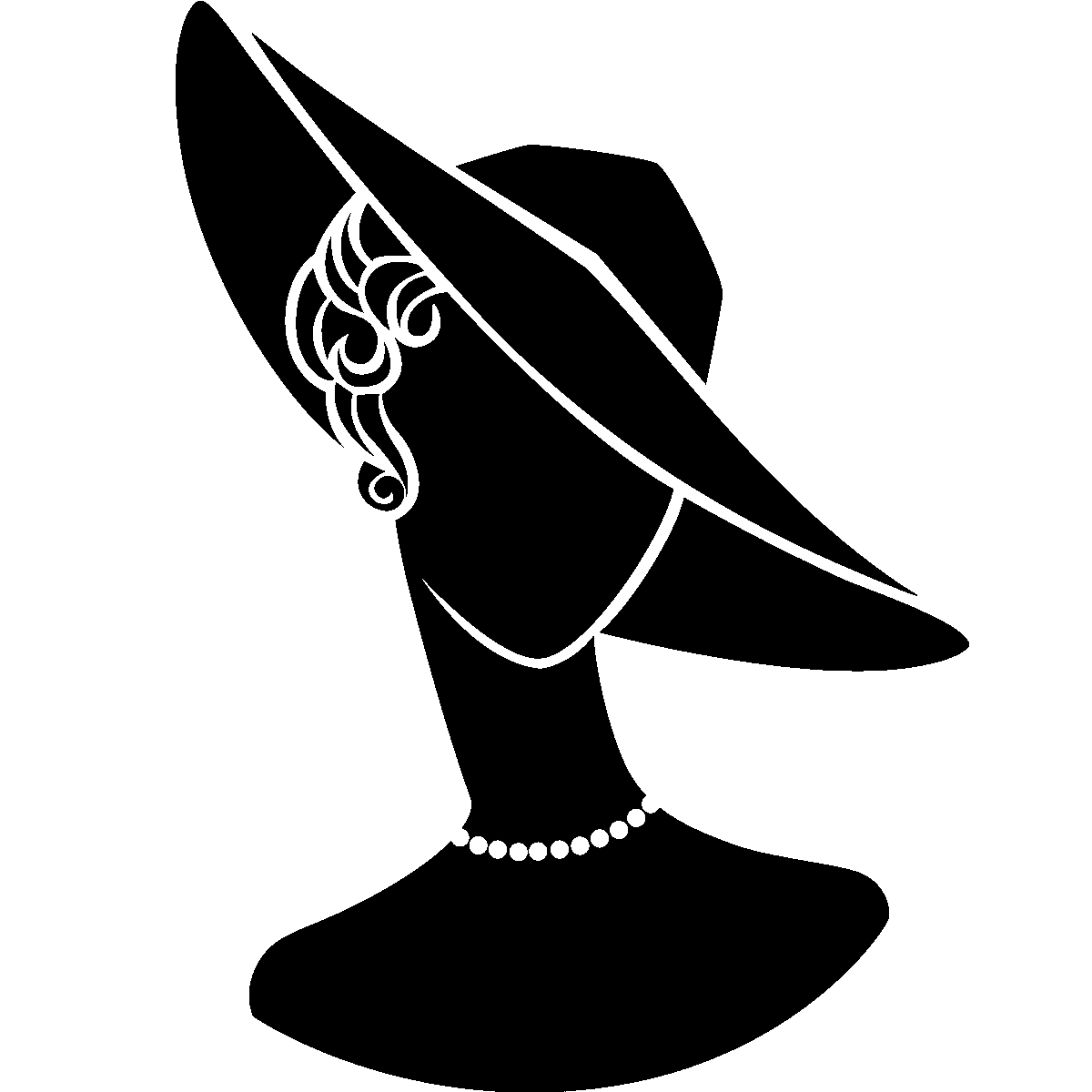 Stickers de silhouettes - Femme avec chapeau et collier | Ambiance