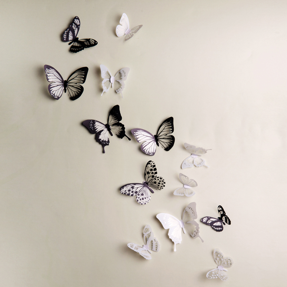 Pack de 18 papillons 3D adhésifs translucides noir et blanc – Stickers  STICKERS ANIMAUX Papillons - Ambiance-sticker