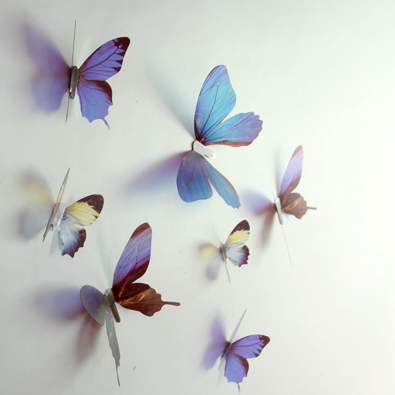 Stickers muraux - Papillons 3D bleus - 18 stickers papillons 3D fidèle à la  vie