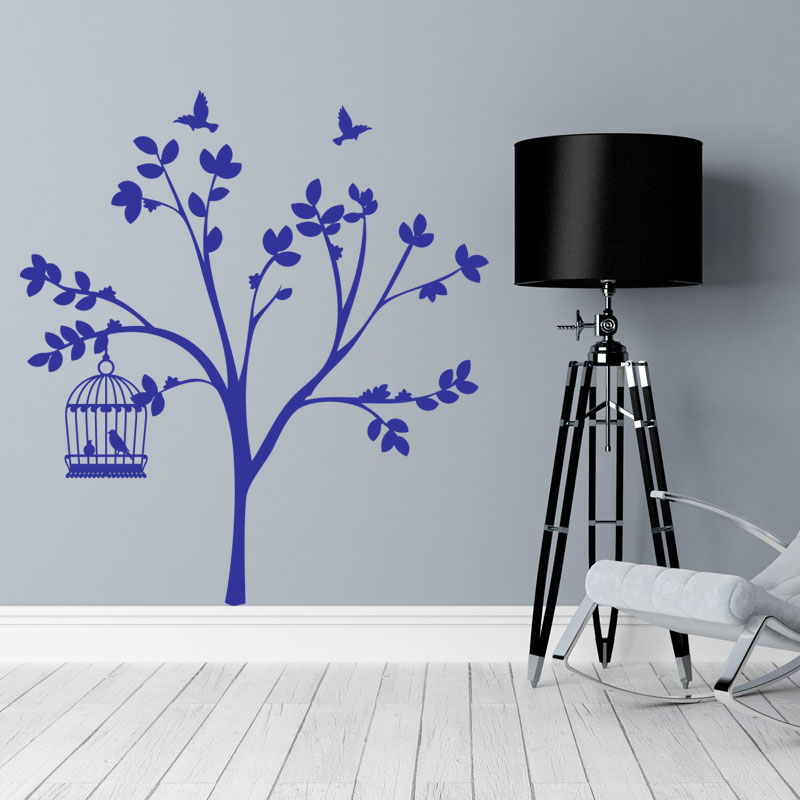 2 caged birds on a young tree Wall decal