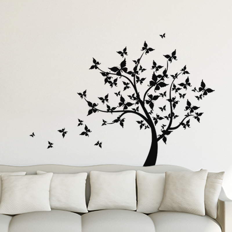 Stickers muraux papillon plantes branche arbre autocollant sticker mural  pour salon chambre cuisine bureau adulte enfant