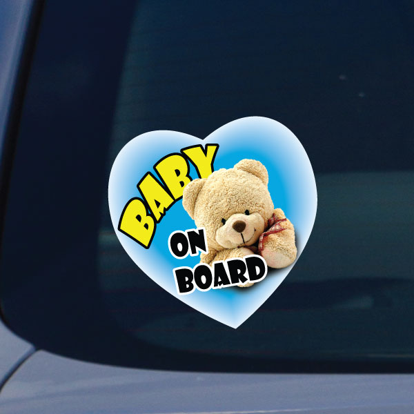 Sticker Bébé à bord avec Teddy (bleu)