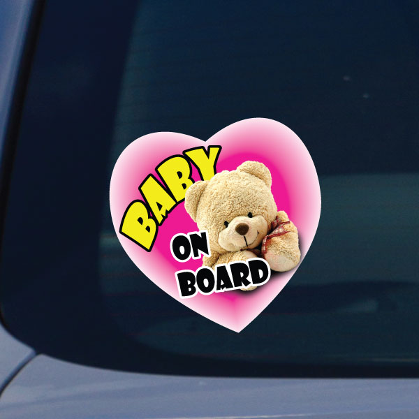 Sticker Bébé à bord avec Teddy (rose)