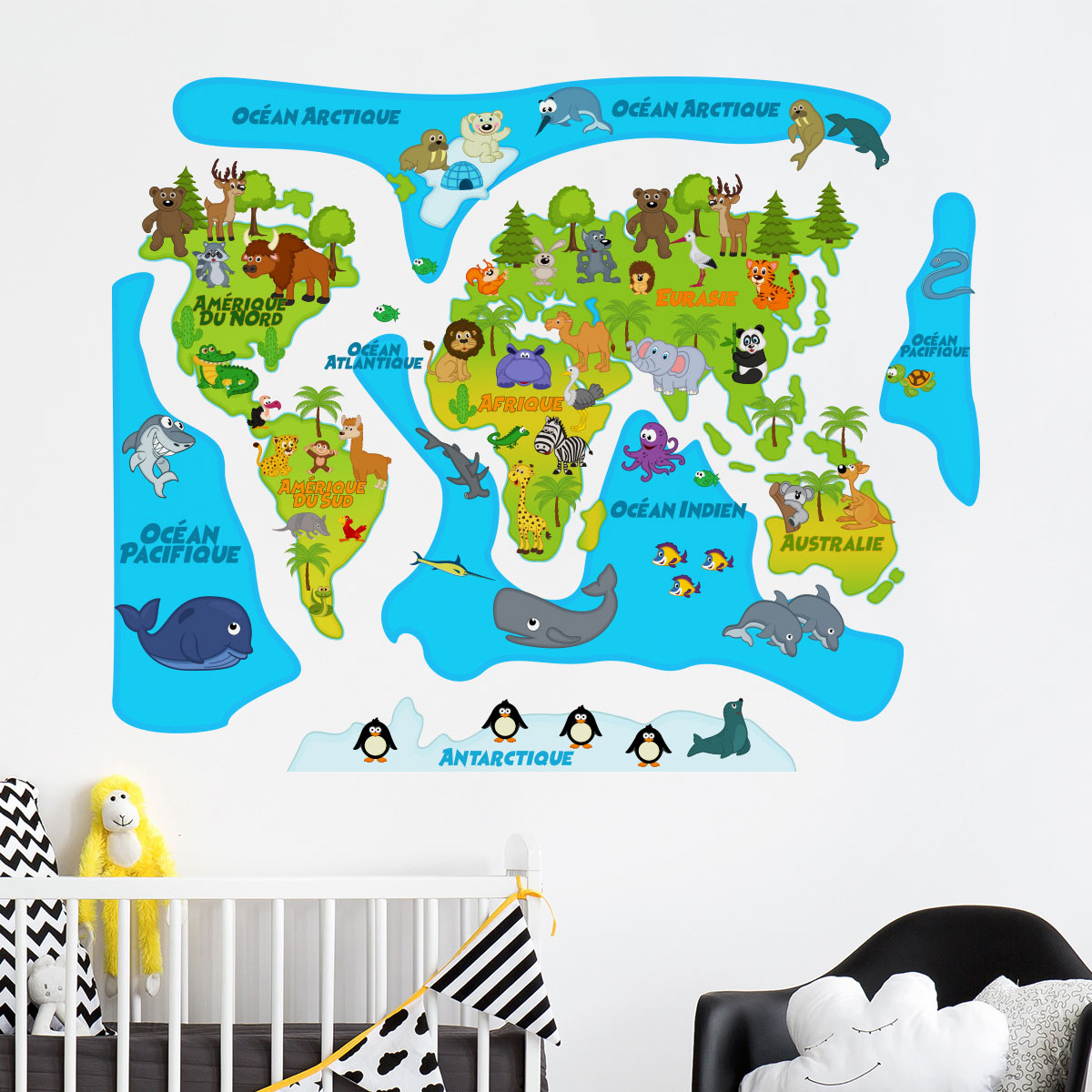 Muursticker gekleurde baby wereldkaart