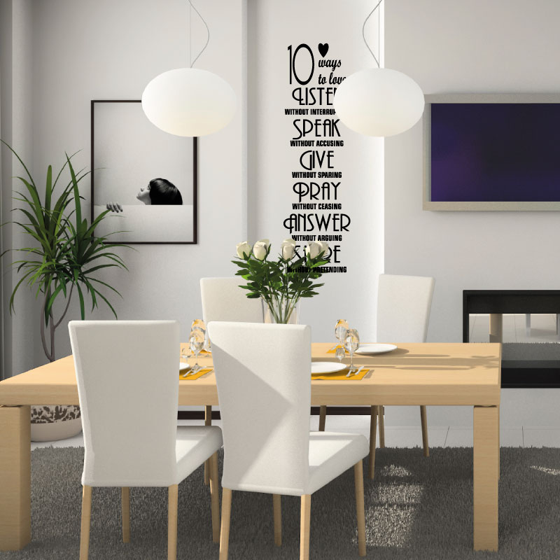 Wall sticker quote 10 ways to love - decoration