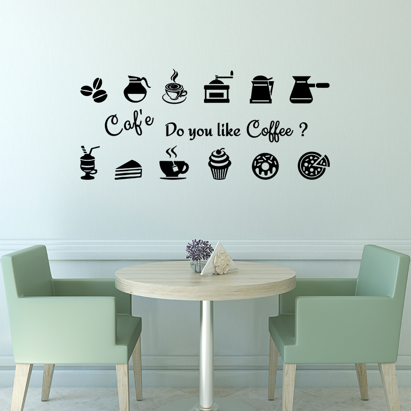 Muursticker citaat keuken Café, Do you like coffee?