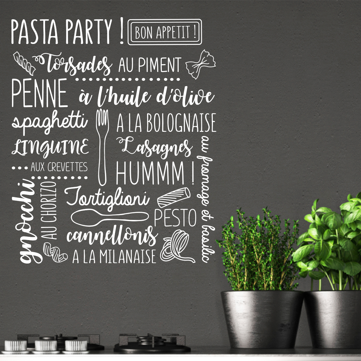 Muursticker citaat cuisine pasta party