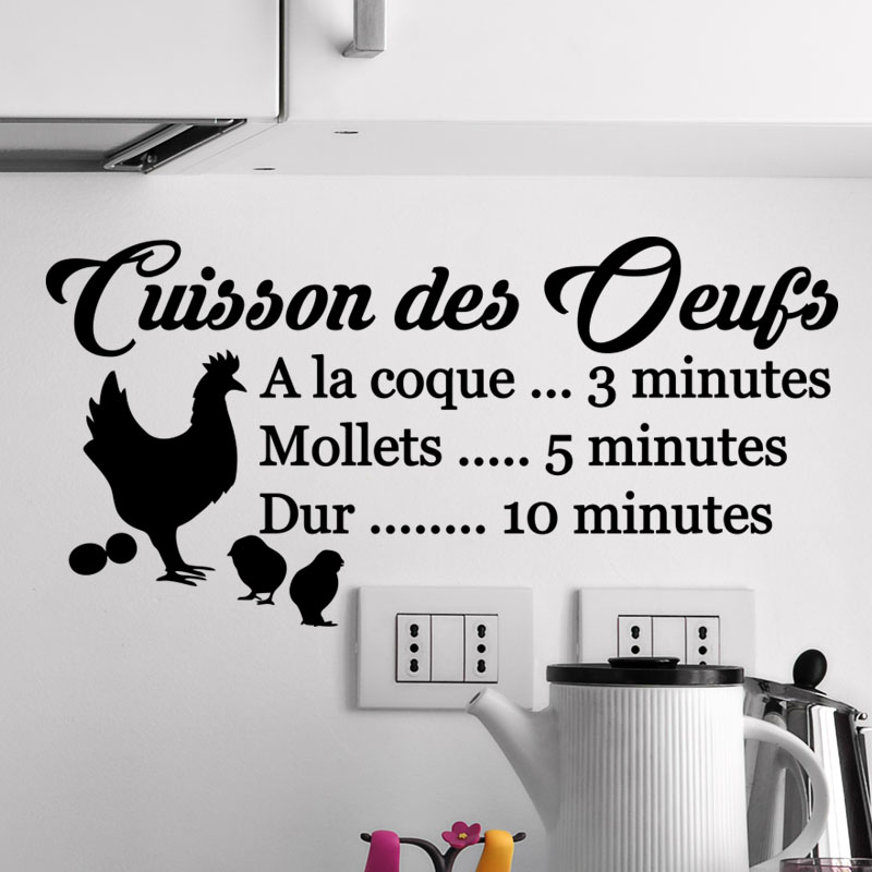 Adesivo decorativo citazione ricetta Cuisson des oeufs