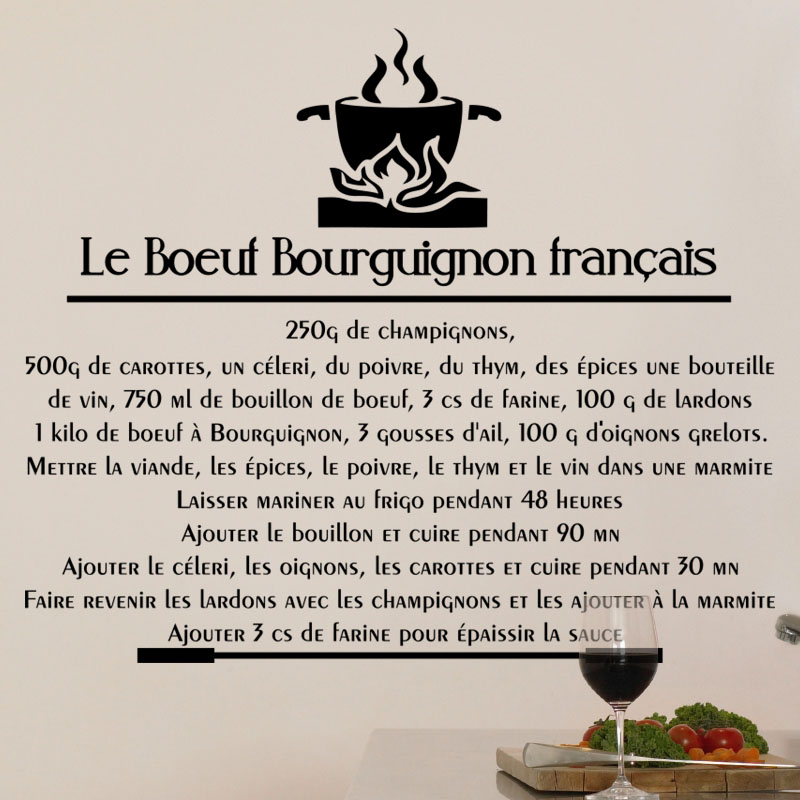 Sticker citation recette Le boeuf Bourguignon français